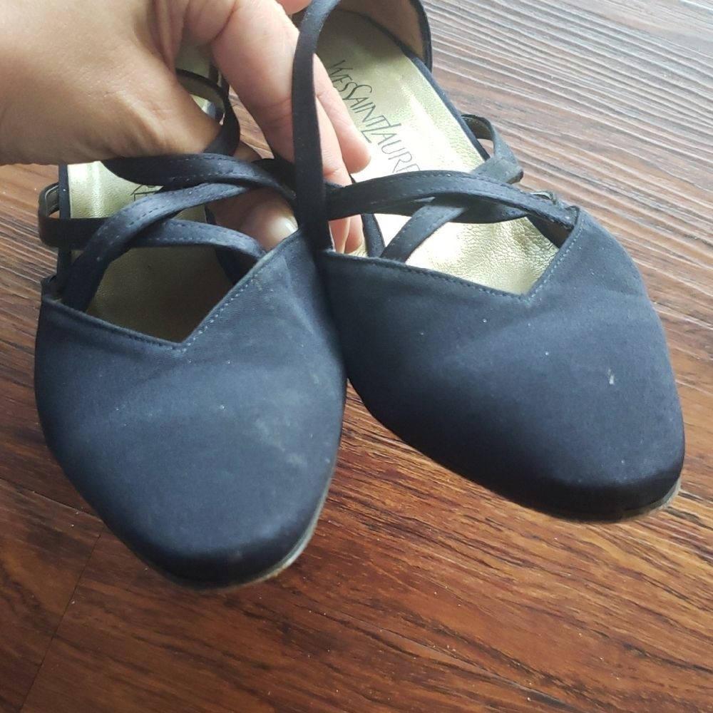 Vintage Yves Saint Laurent Black Strappy Block Heels Size 7 Chic Feminine Design - Picture 4 of 8